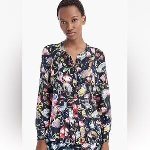 J Crew Top Tropical Floral Pleated Medium Top
Long Sleeve Popover Button Blouse